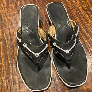 SPERRY TOPSIDERS * BLACK LEATHER Sandal FLIP FLOPS * WHITE HEELS & TRIM * 8 M